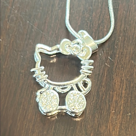 Hello Kitty Silver Plated Crystal Pendant Necklace 18” Chain - Picture 2 of 9